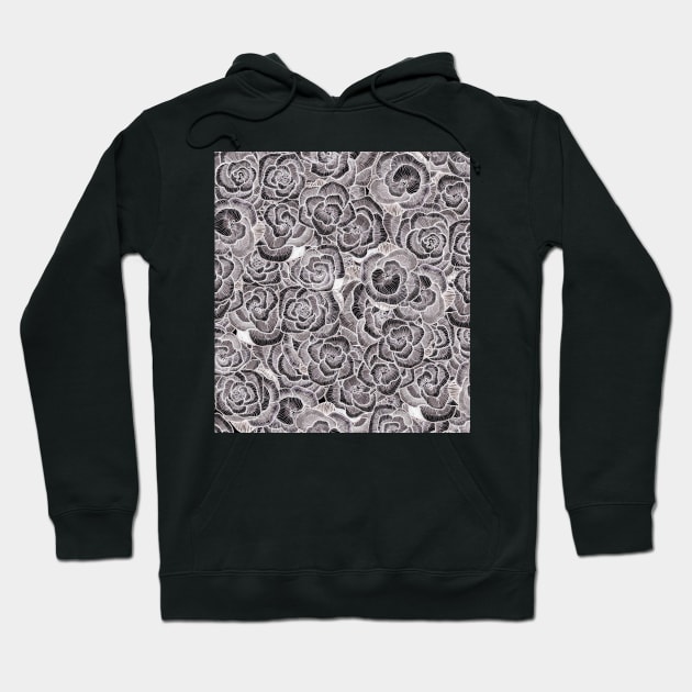 Black & White Floral. Hoodie by FanitsaArt